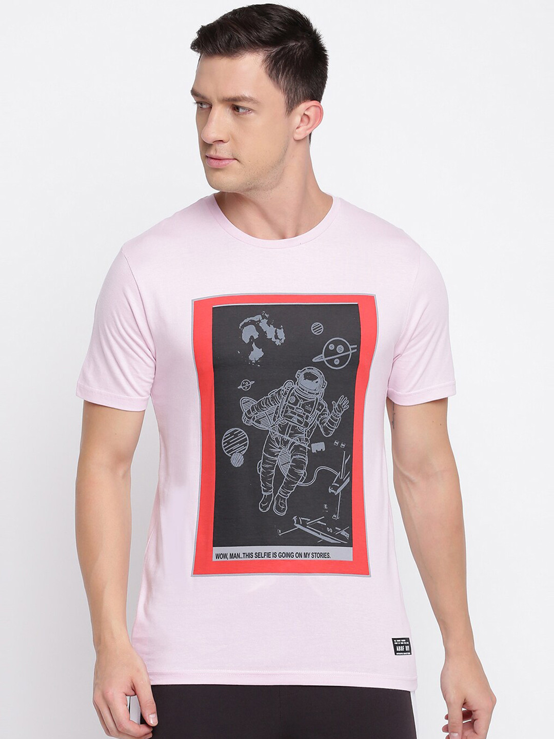 

abof Men Pink Printed Cotton T-shirt
