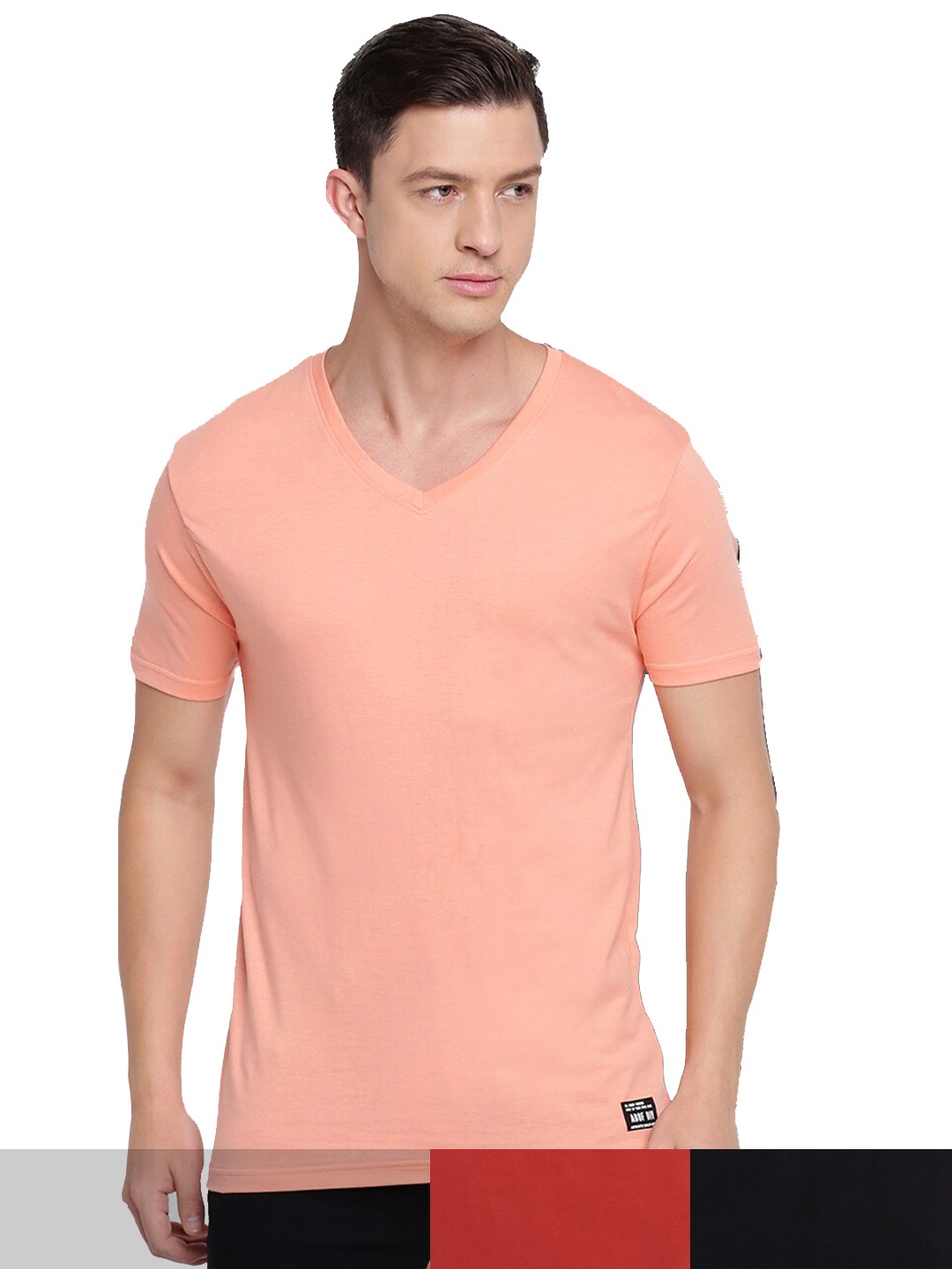 

abof Men Pack Of 3 Peach-Coloured ,Black & Red Cotton T-shirt