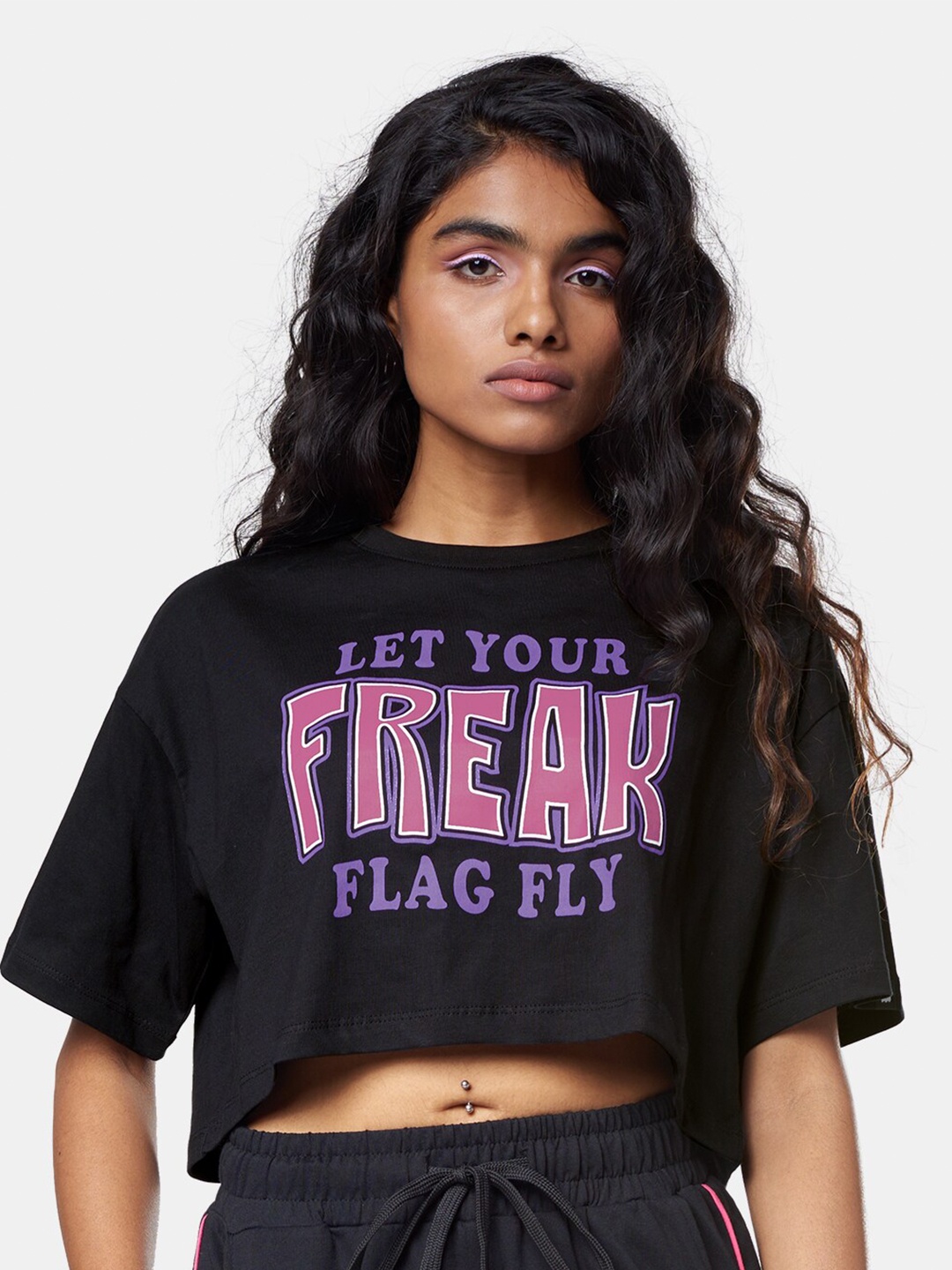 

The Souled Store Women Black Typography Printed Oversized Cotton T-shirt