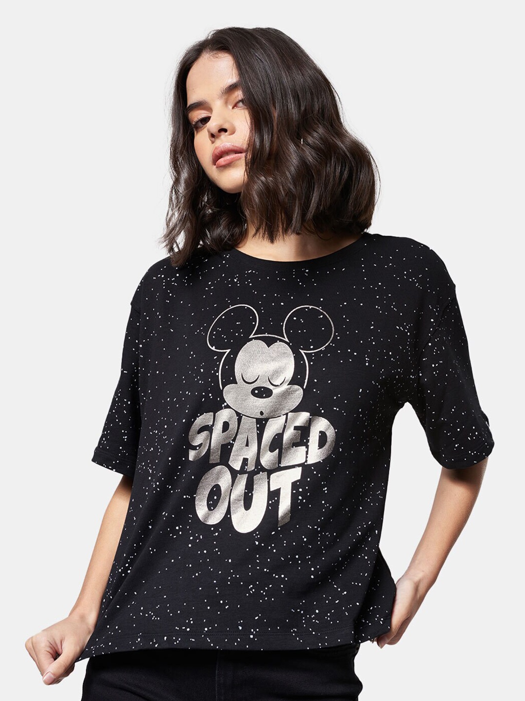 

The Souled Store Mickey Mouse Printed Oversized T-shirt, Black