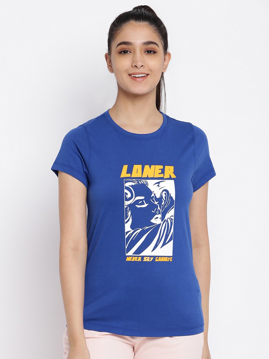 

abof Women Blue Printed T-shirt