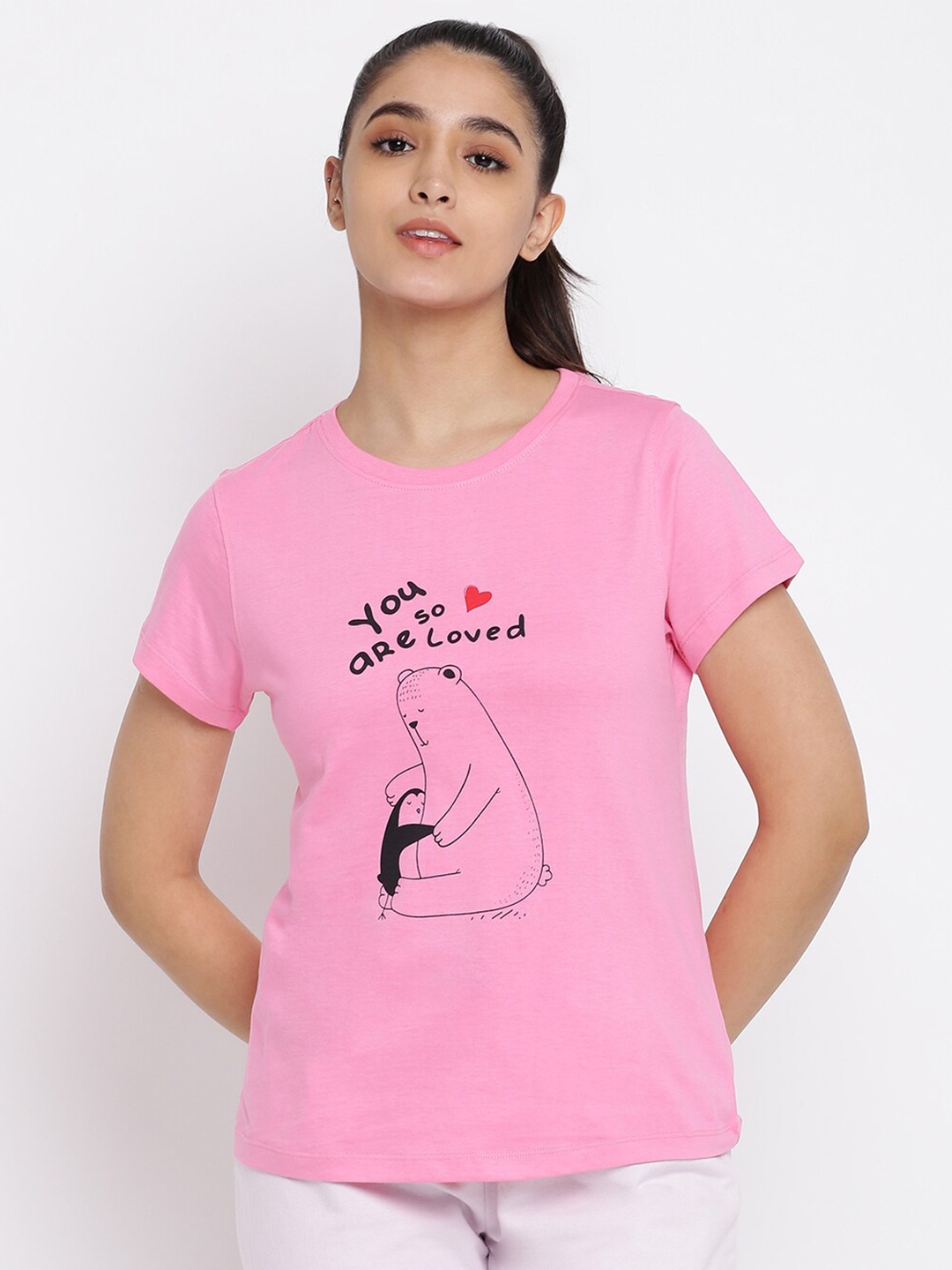 

abof Women Pink Typography Printed T-shirt