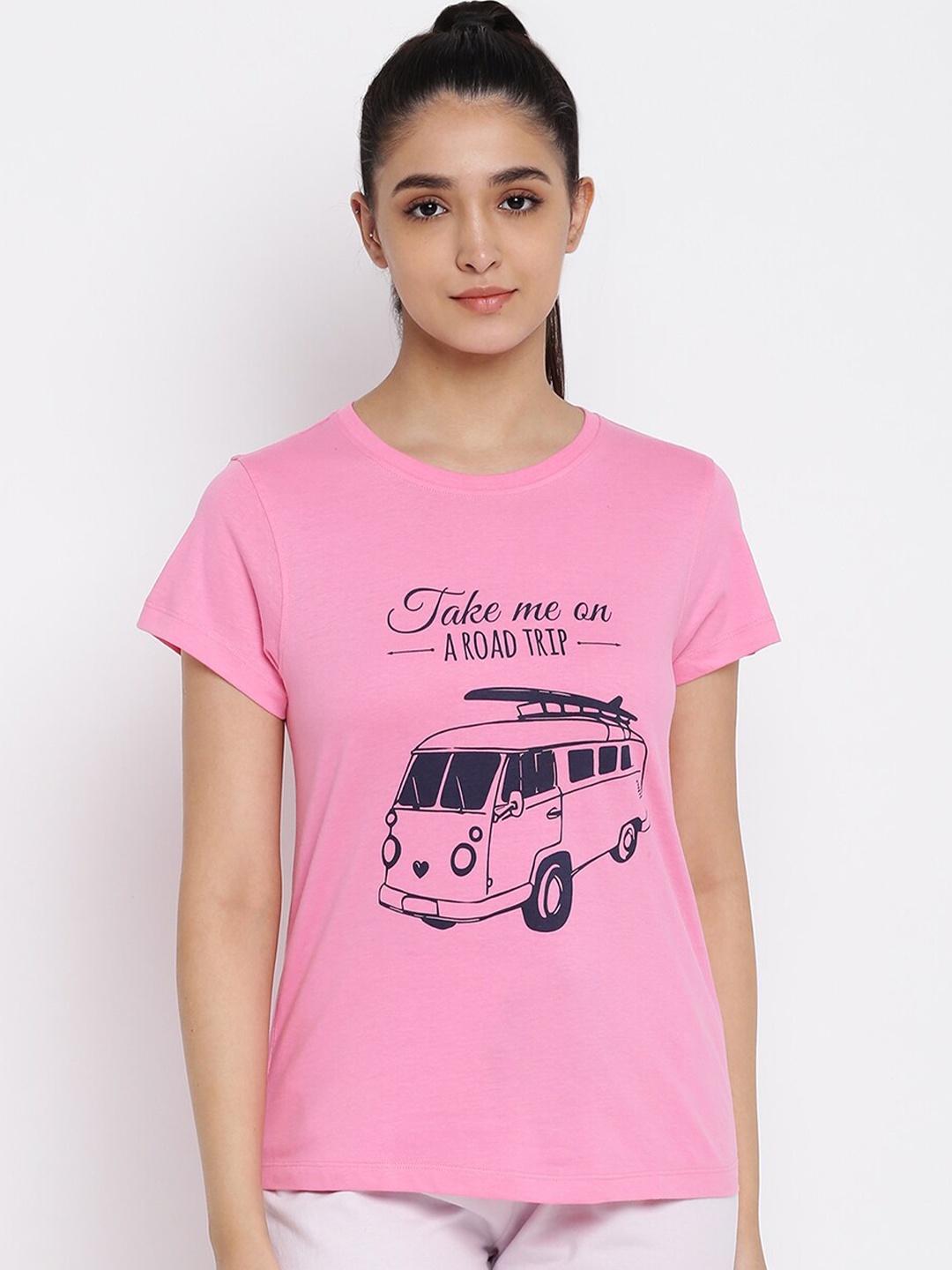 

abof Women Pink Typography Printed T-shirt