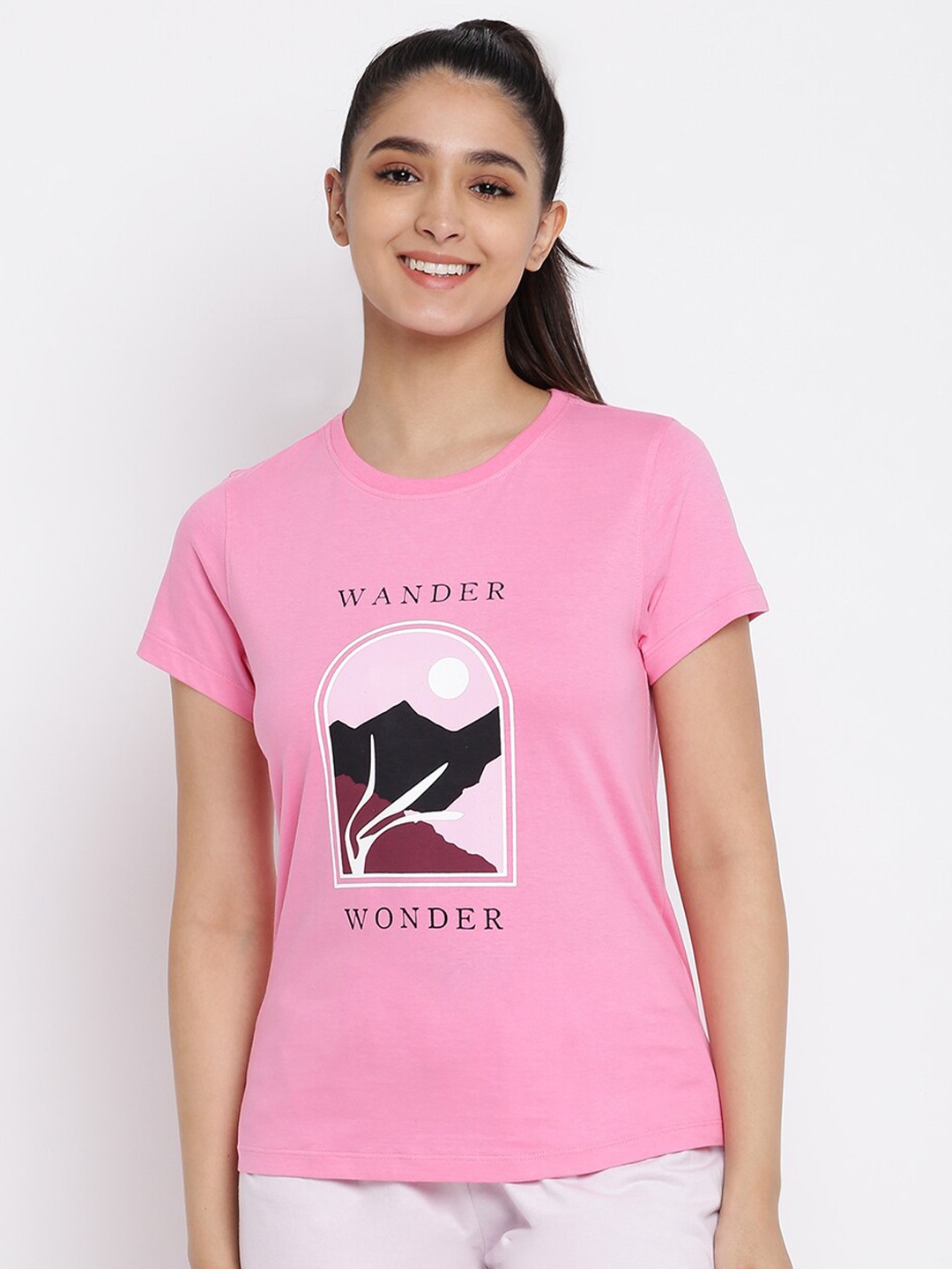 

abof Women Pink Graphic Printed T-shirt