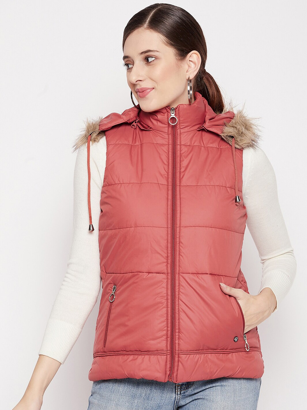 

Duke Women Rust Sleeveless Hooded Parka Jacket