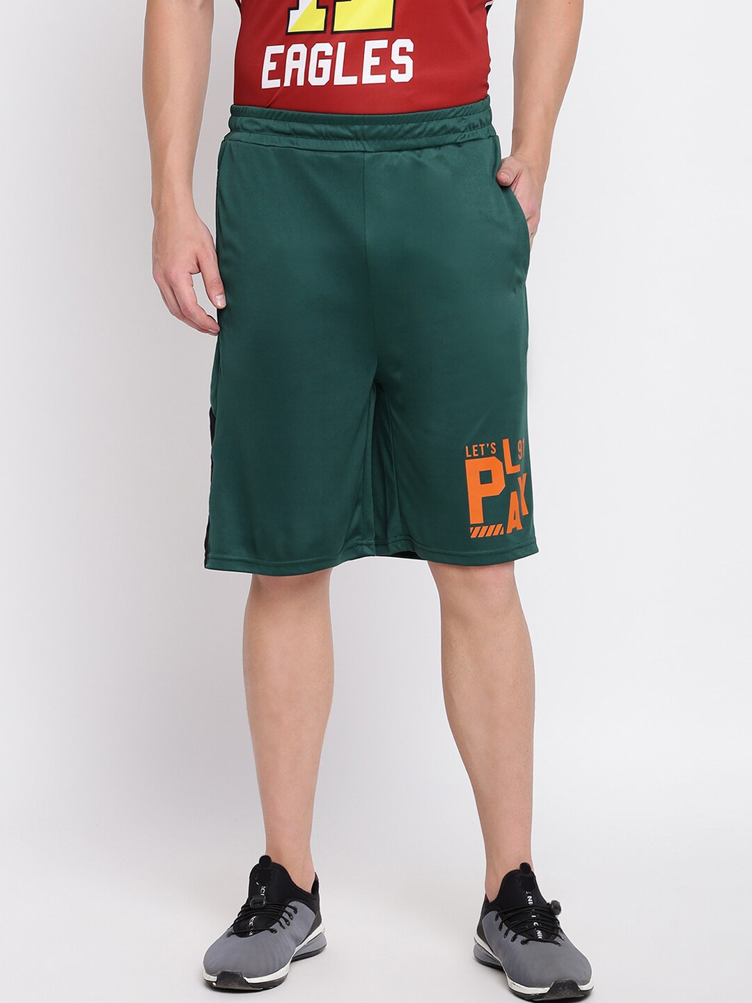 

abof Men Green Printed Sports Shorts
