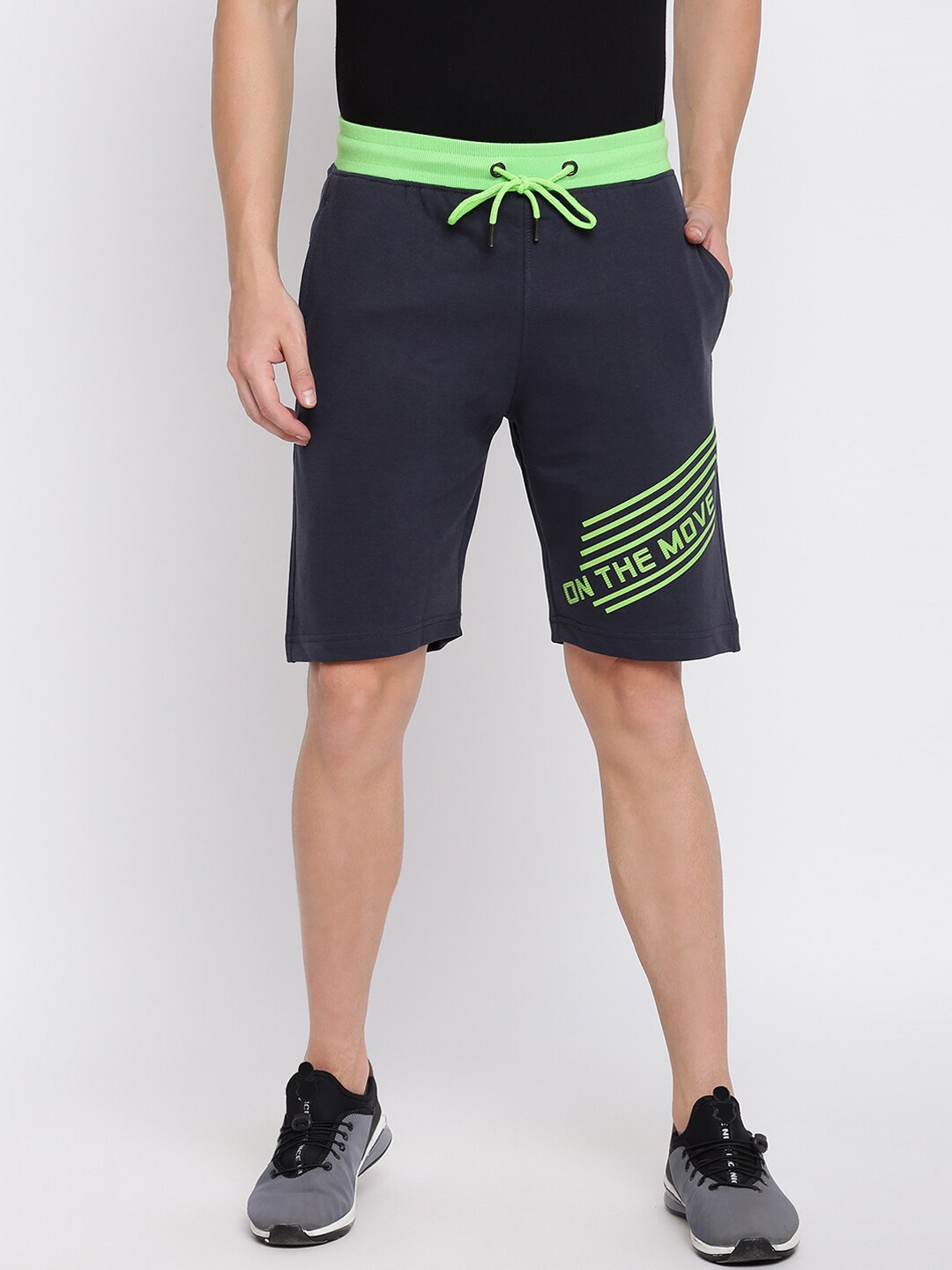 

abof Men Navy Blue Printed Shorts