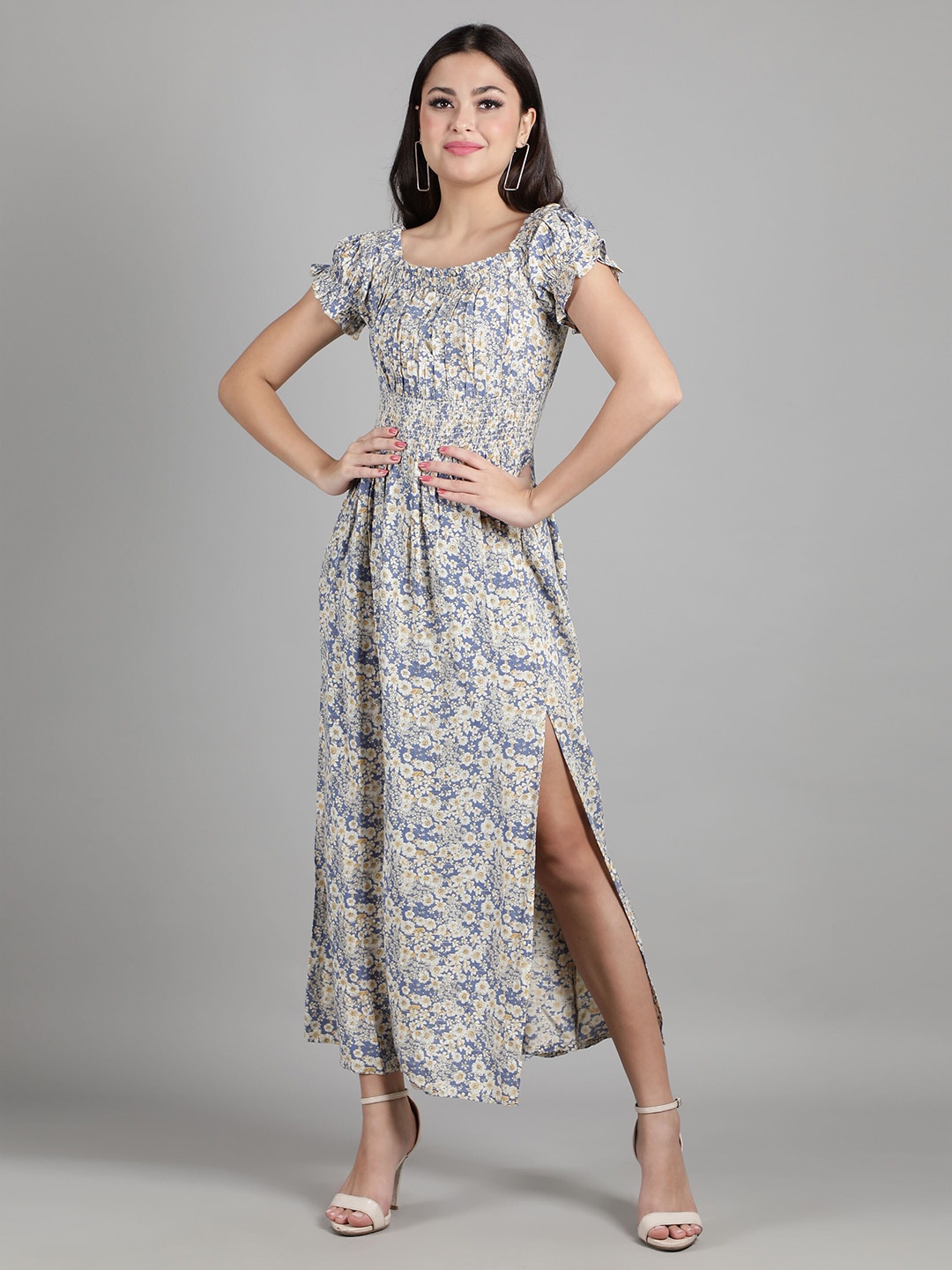 

DEBONATELLA Women Floral Crepe Maxi Dress, Turquoise blue