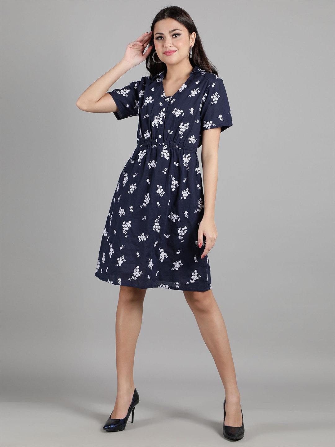 

DEBONATELLA Women Floral Crepe Dress, Navy blue