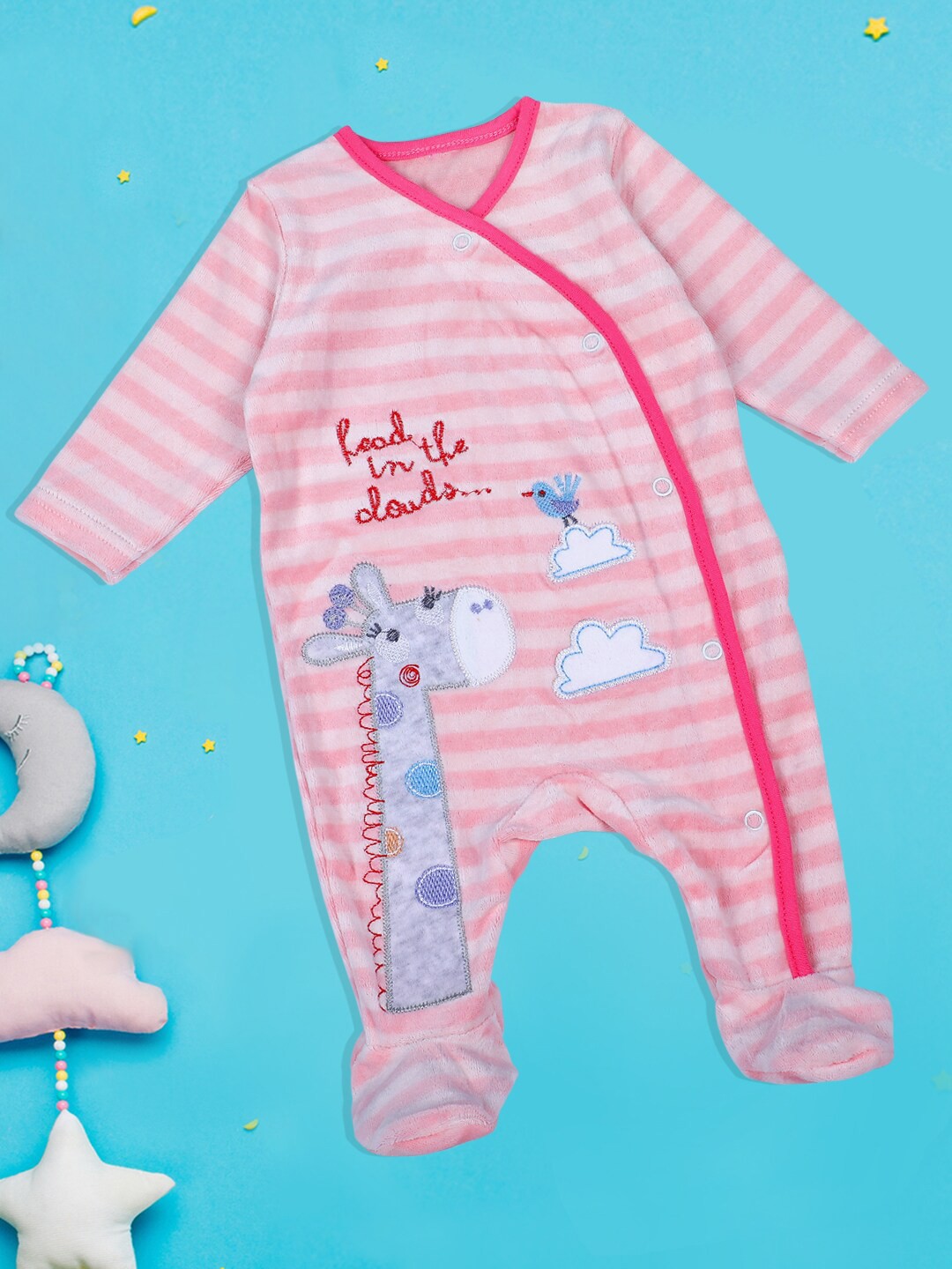 

Baby Moo Kids Pink Striped Cotton Sleepsuit