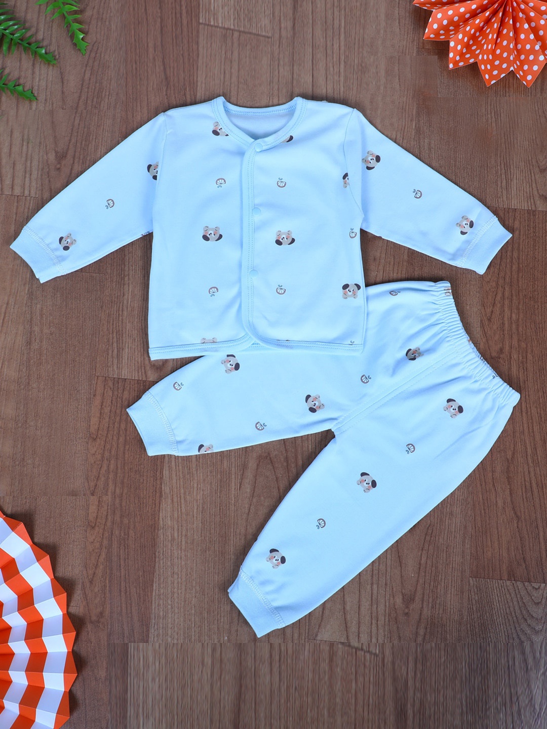 

Baby Moo Unisex Kids Blue & Brown Printed Night suit