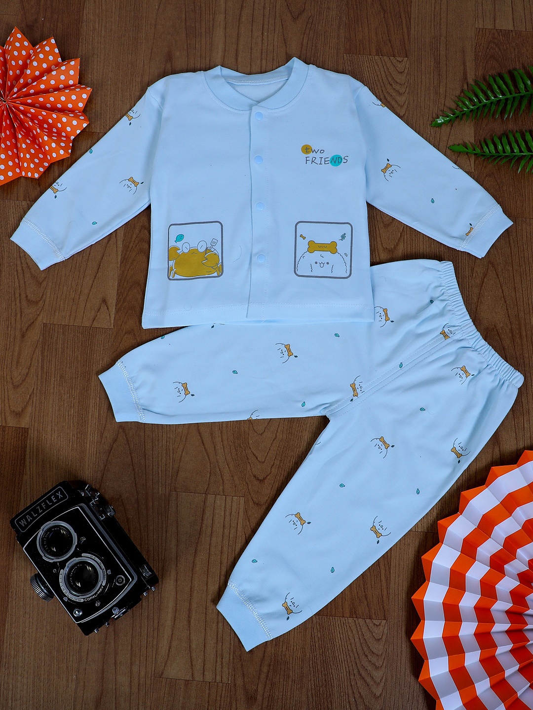 

Baby Moo Kids Blue & Orange Printed Night suit