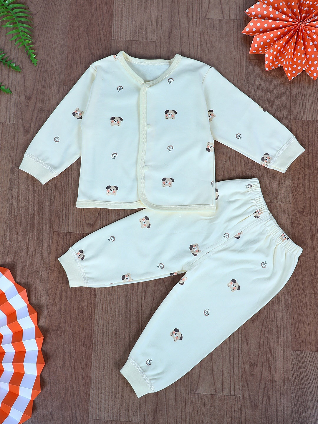 

Baby Moo Unisex Kids Yellow Puppy Printed Night suit Set 3222-YLW-59