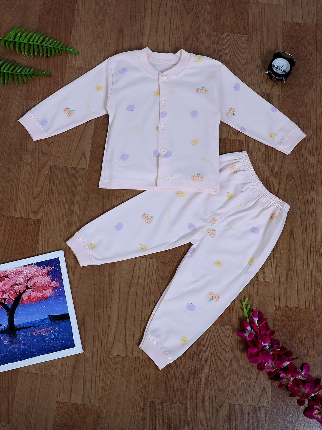 

Baby Moo Kids Pink & Purple Printed Night suit