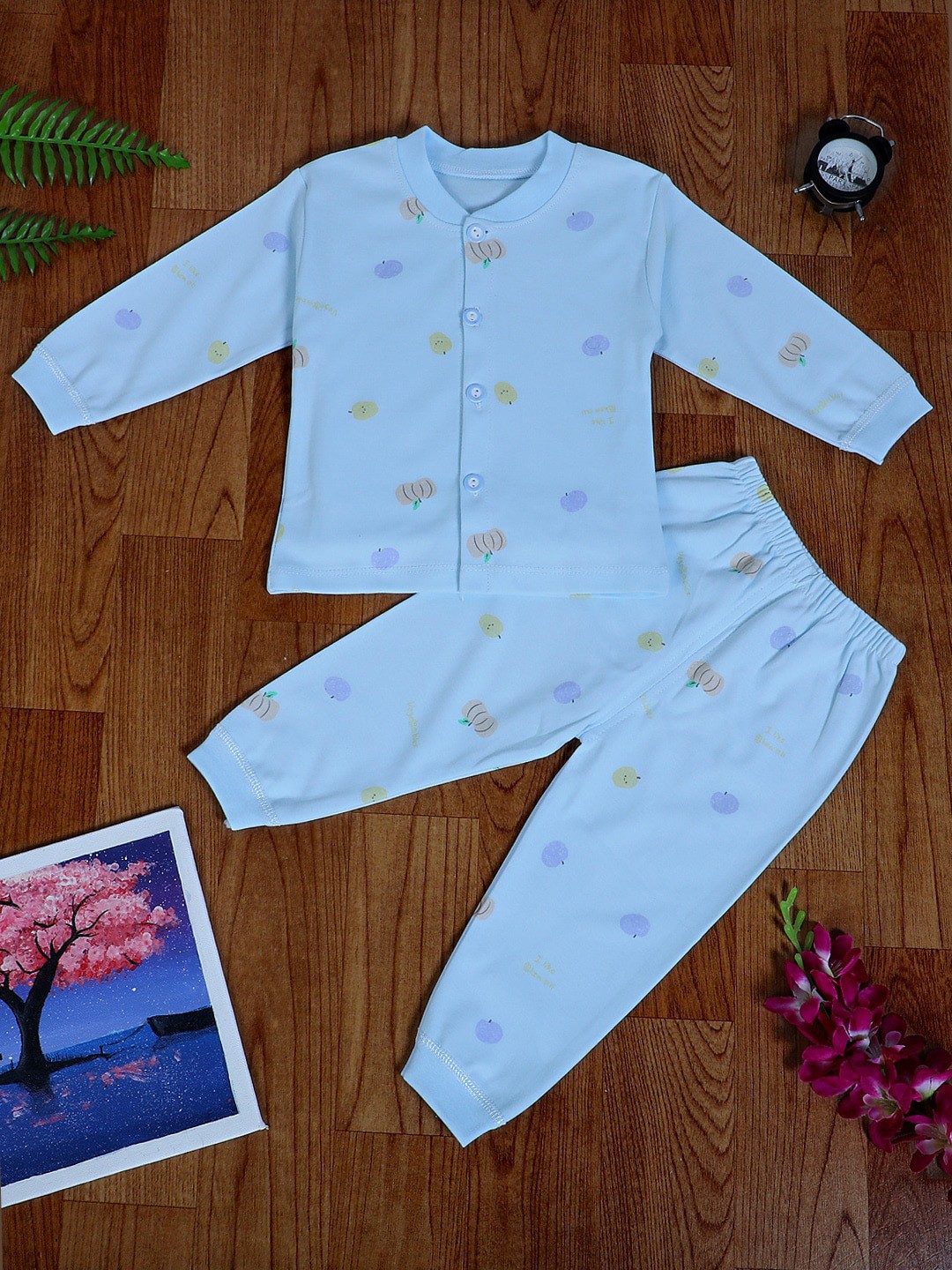 

Baby Moo Kids Blue & Pink Printed Night suit