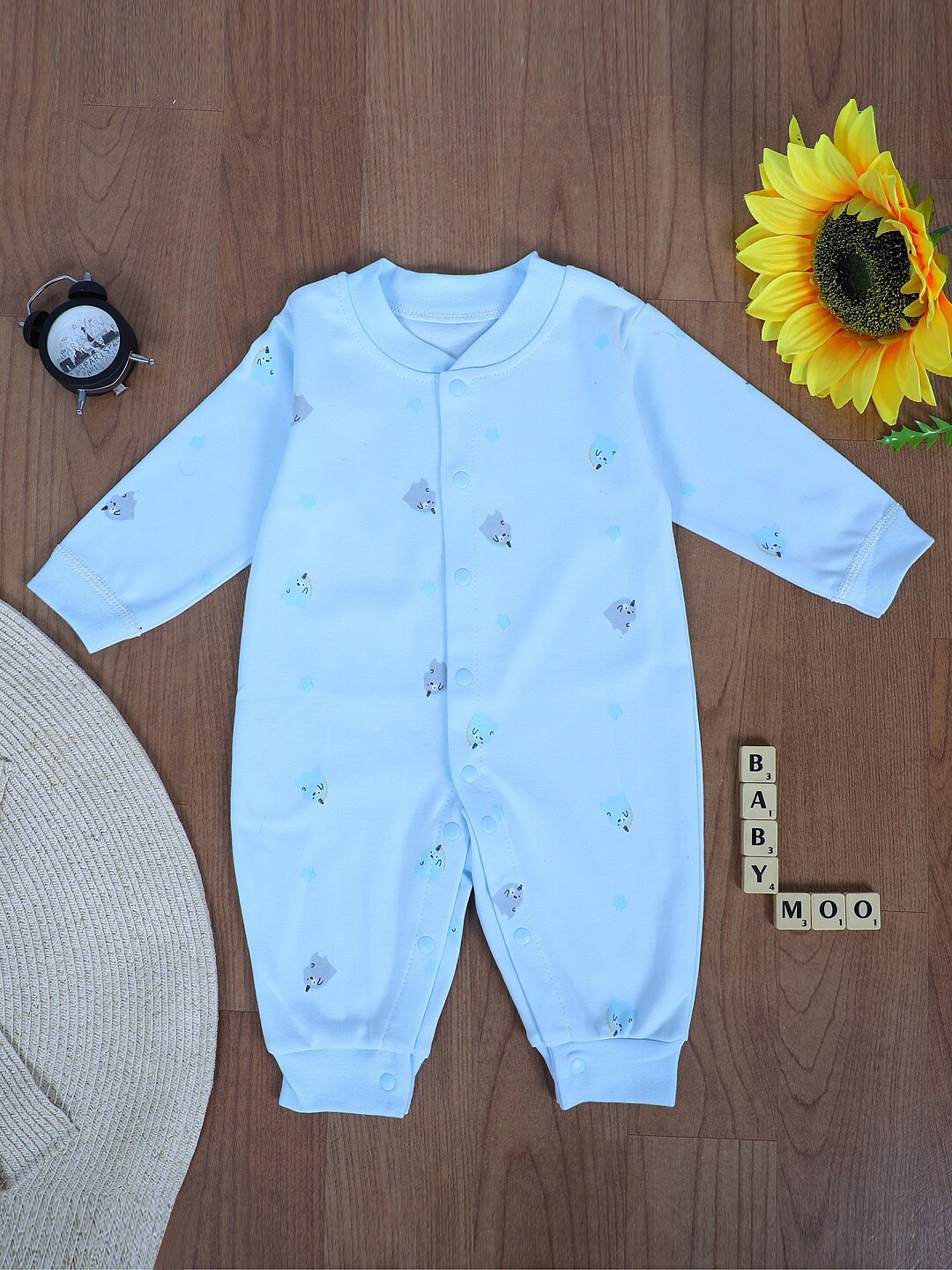 

Baby Moo Kids Blue Printed Bodysuit
