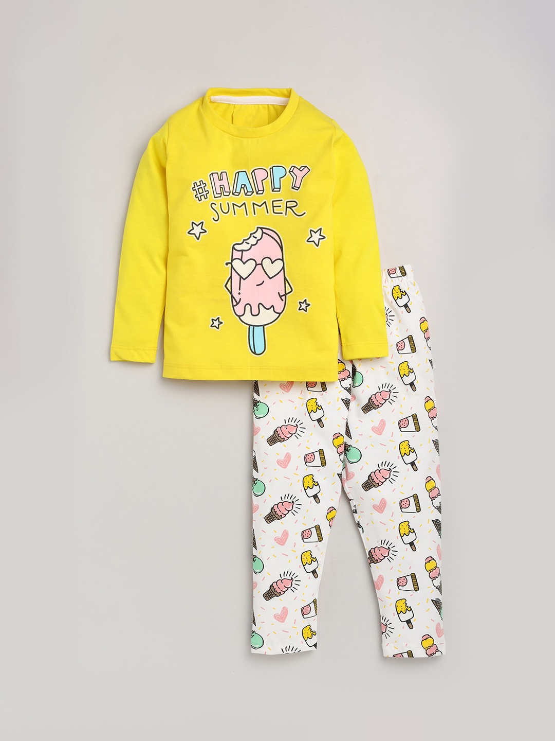 

YK Girls Yellow & Pink Printed Night suit