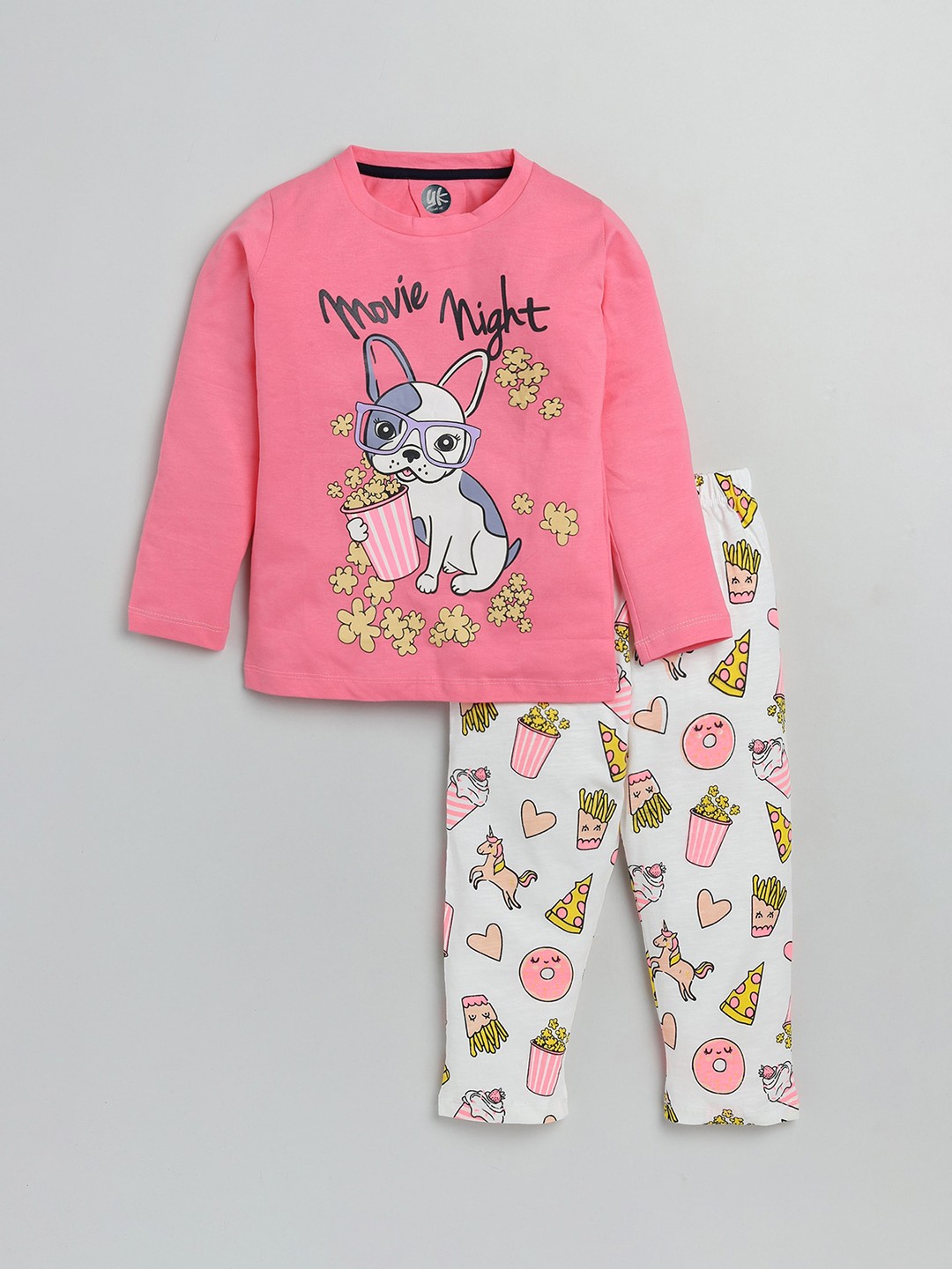 

YK Girls Pink & Off White Printed Night suit