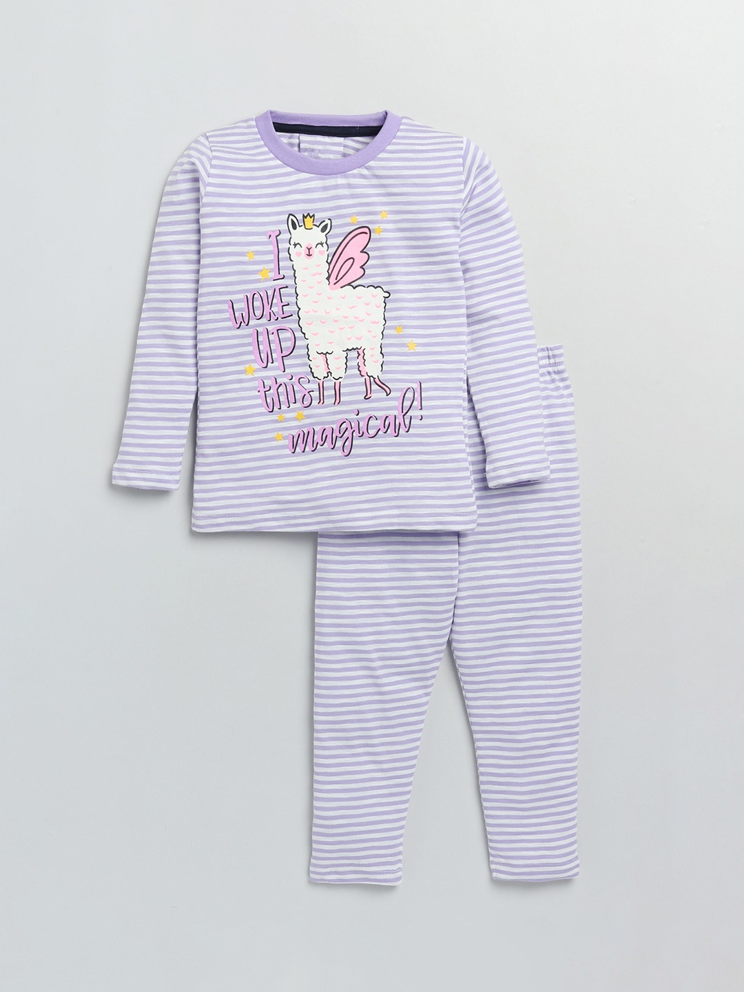 

YK Girls Purple & Off White Striped Night suit