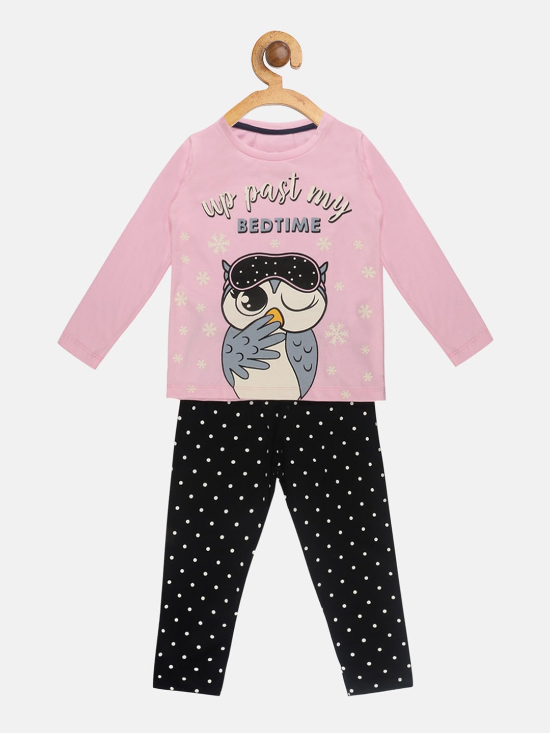 

YK Girls Pink & Black Printed Night Suit