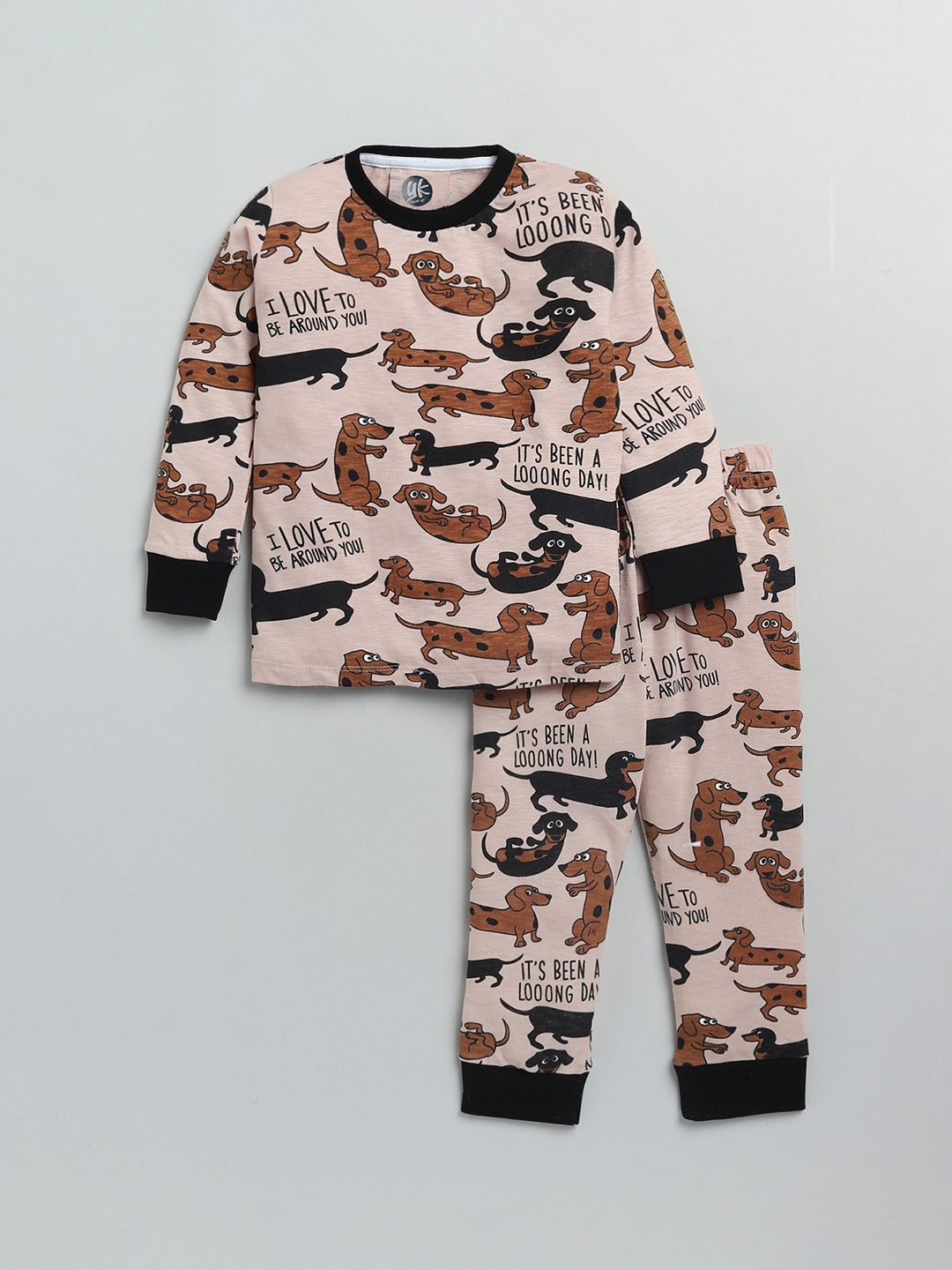 

YK Boys Peach-Coloured & Brown Graphic Printed Night suit