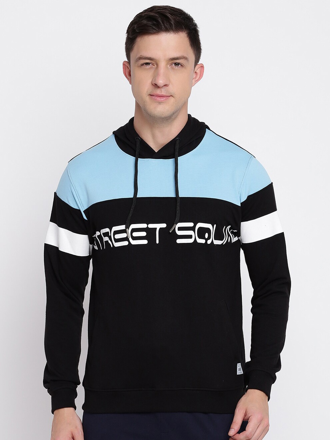 

abof Men Black Colourblocked Hooded Sweatshirt