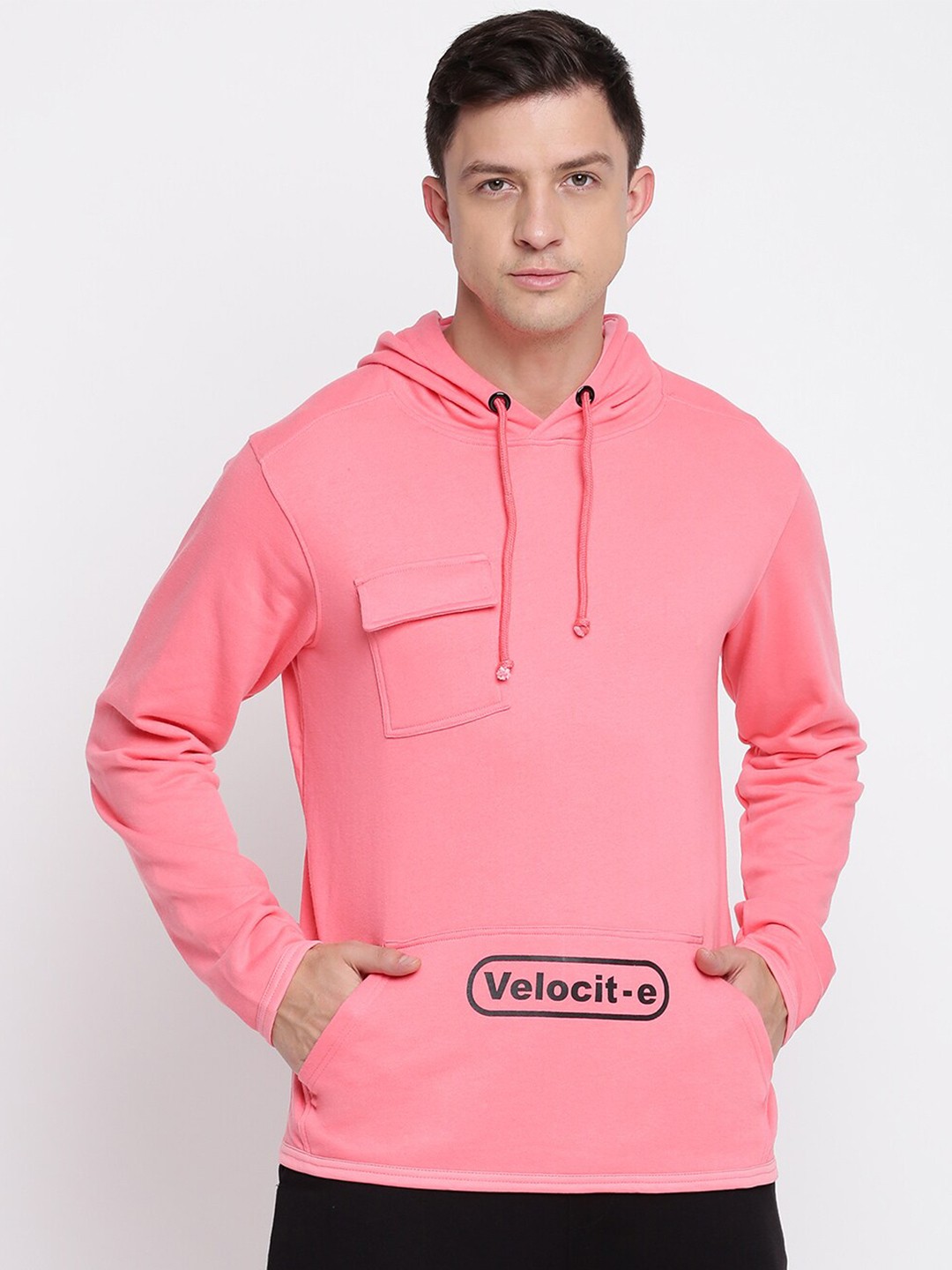 

abof Men Pink Printed Hooded Sweatshirt