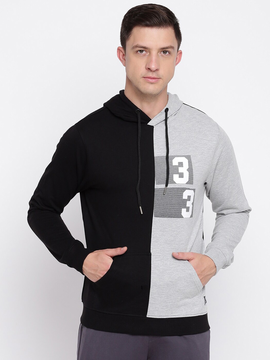 

abof Men Black Colourblocked Hooded Sweatshirt