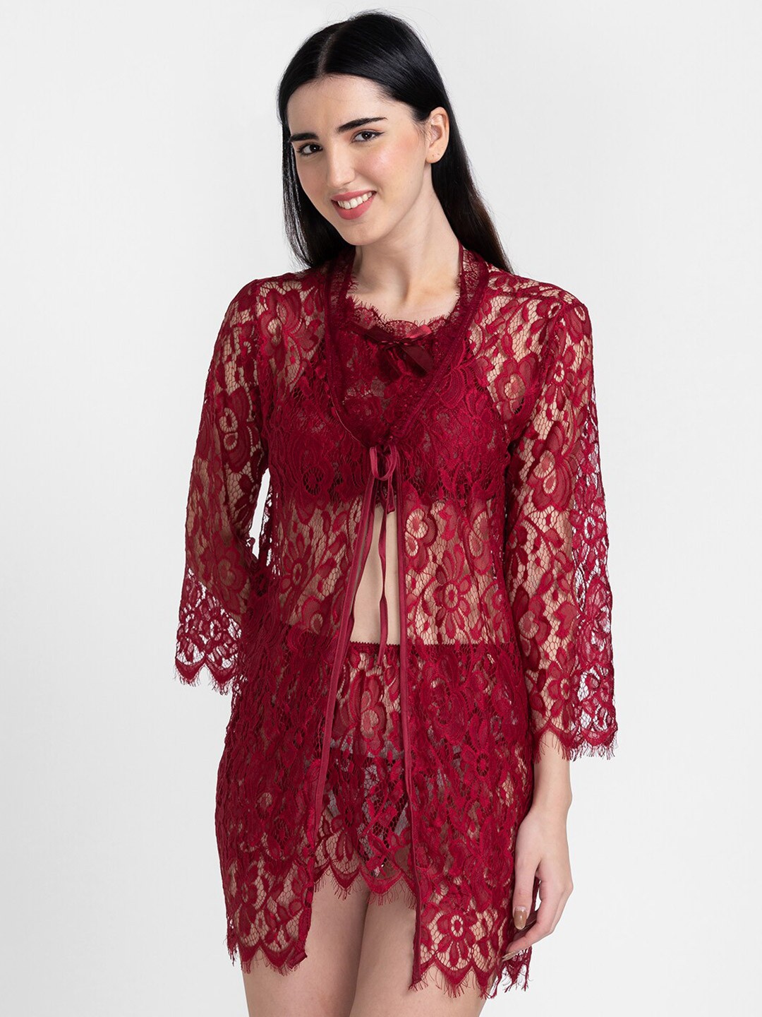 

FashionRack Net Halter Neck Baby Doll, Maroon