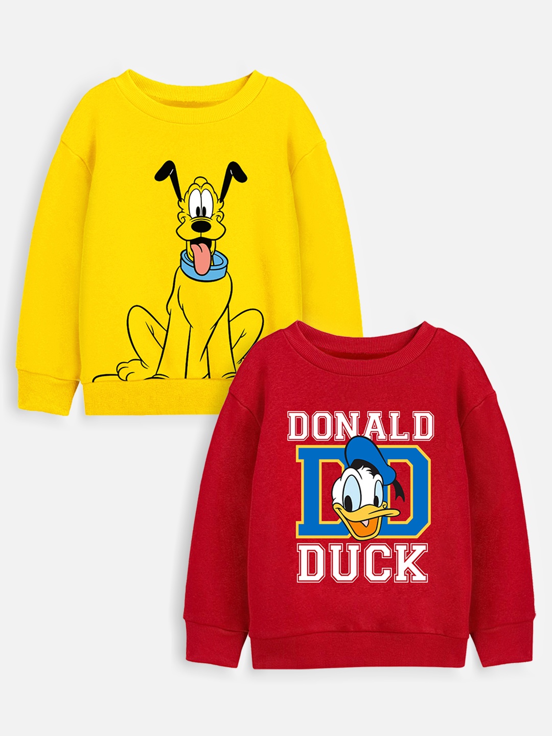 

YK Disney Boys Pack of 2 Red Donald Duck & Pluto Printed Sweatshirt