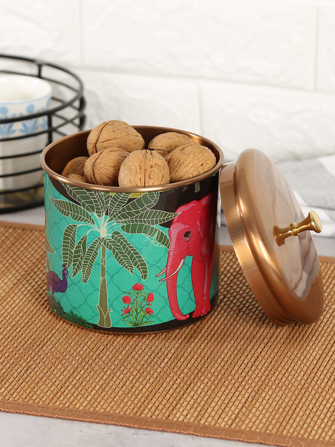 

India Circus by Krsnaa Mehta Sea-Green Printed Stainless Steel Storage With Lid