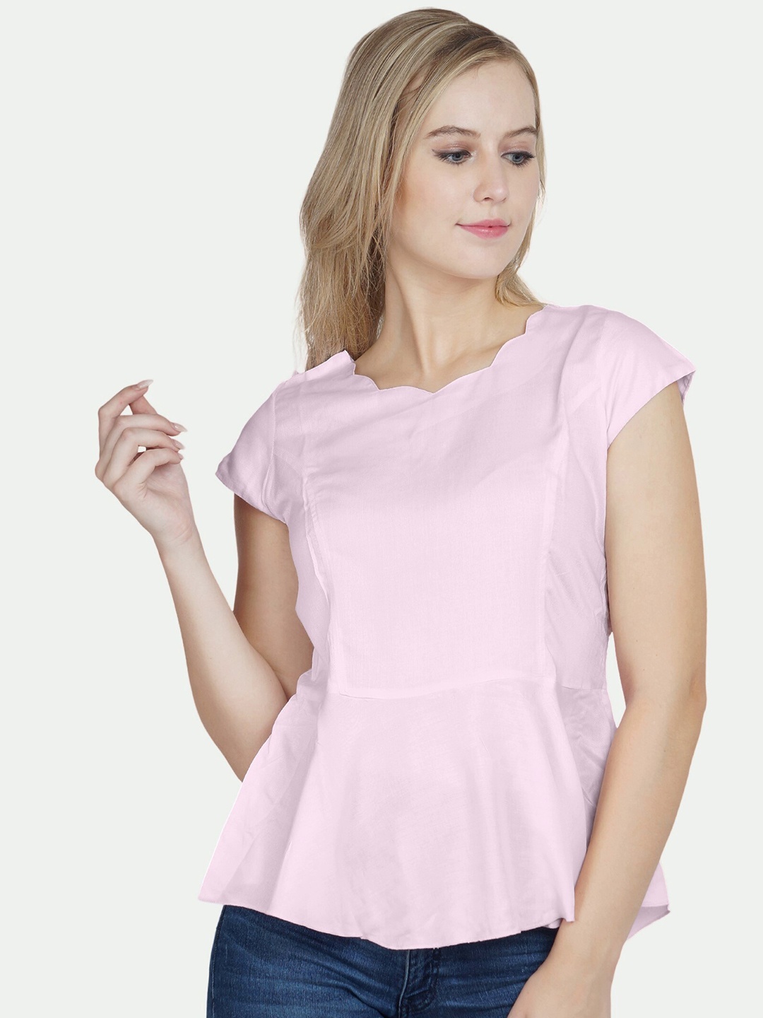 

PATRORNA Pink Solid Peplum Top