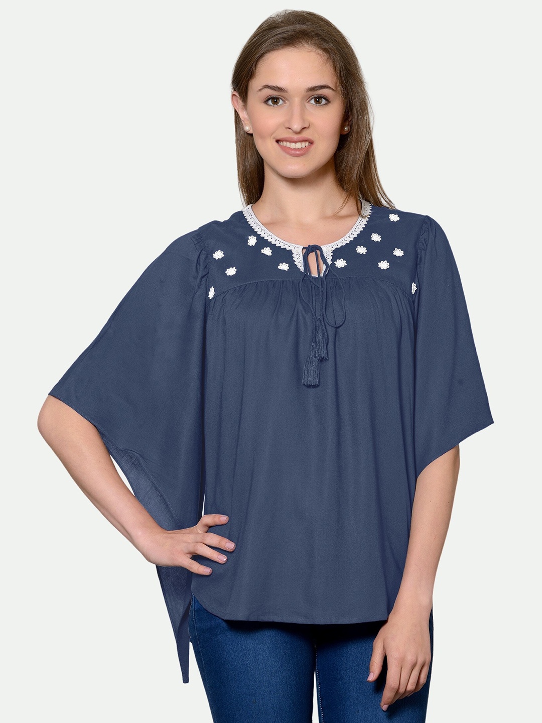 

PATRORNA Grey Tie-Up Neck Top