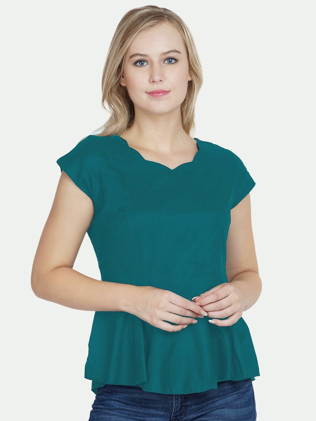 

PATRORNA Green Peplum Top