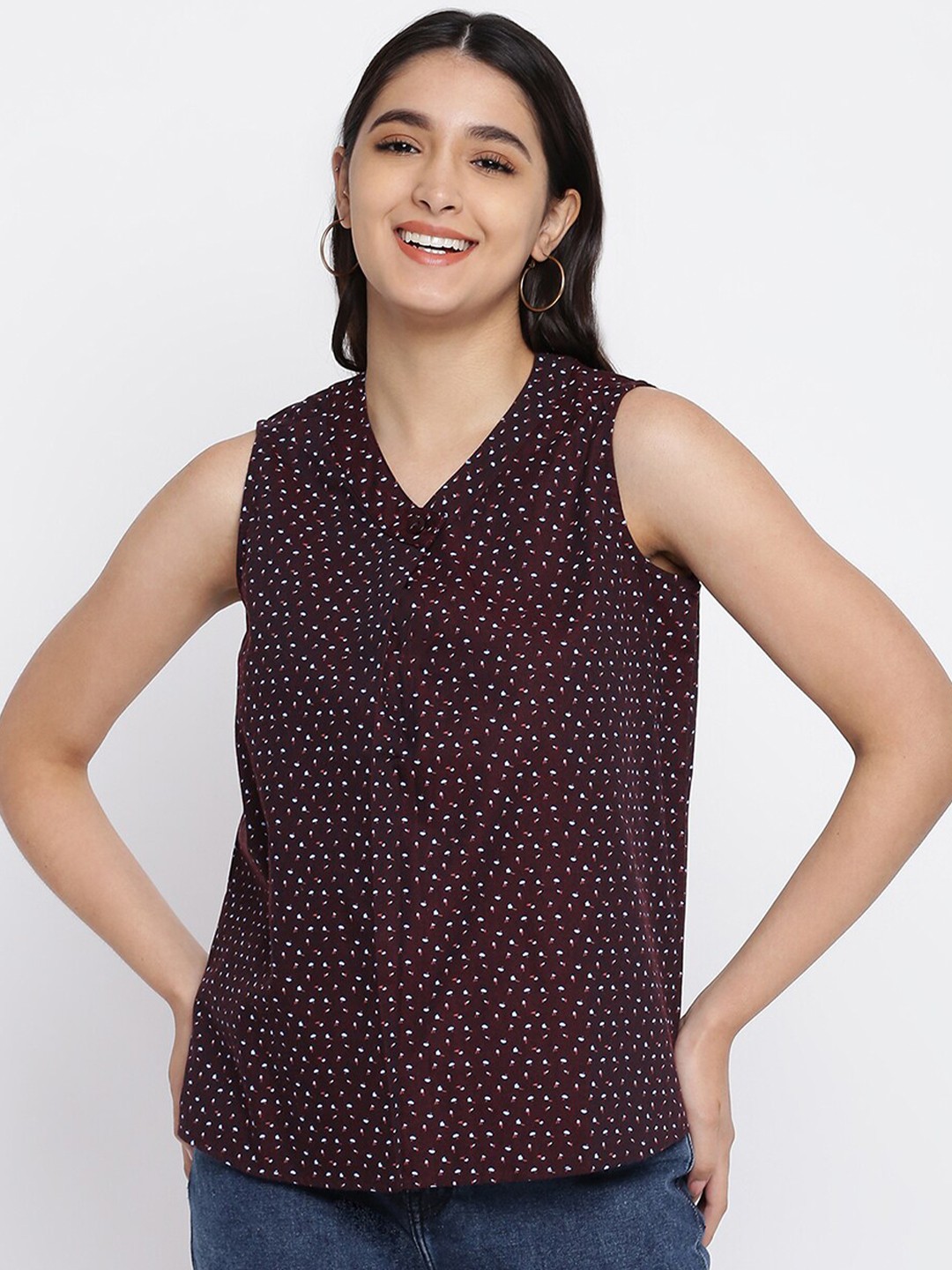 

abof Burgundy Print V-Neck Top