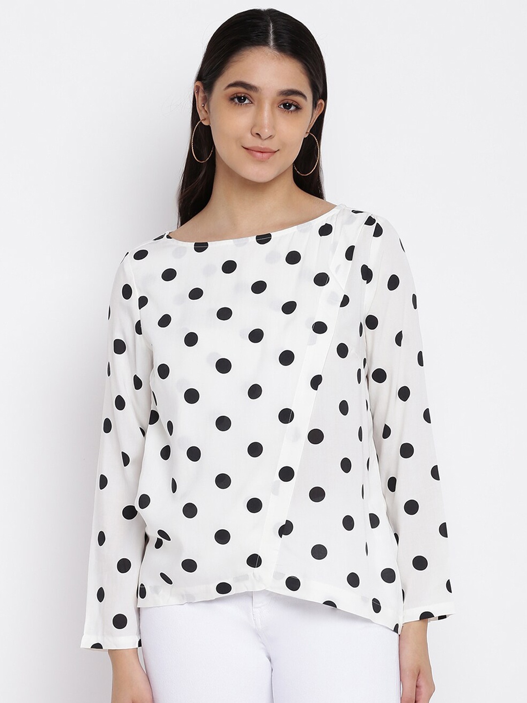 

abof White Printed Boat Neck Top