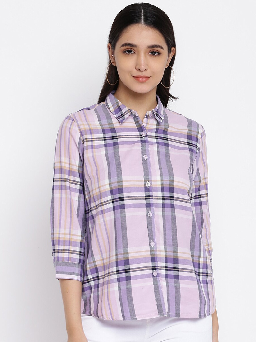 

abof Pink & Lavender Checked Shirt Style Top