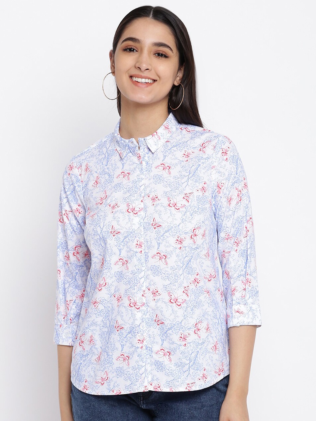 

abof Women White Floral Printed Pure Cotton Casual Shirt