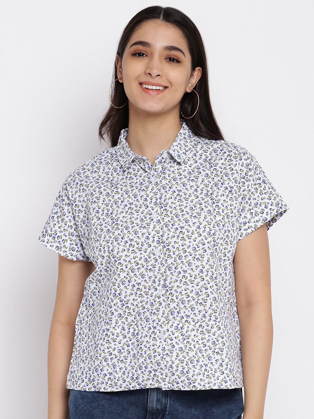 

abof Women Off White Floral Printed Casual Shirt