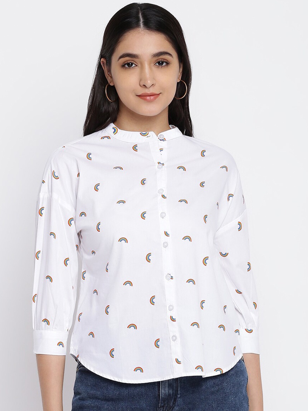 

abof Women White Geometric Printed Casual Shirt