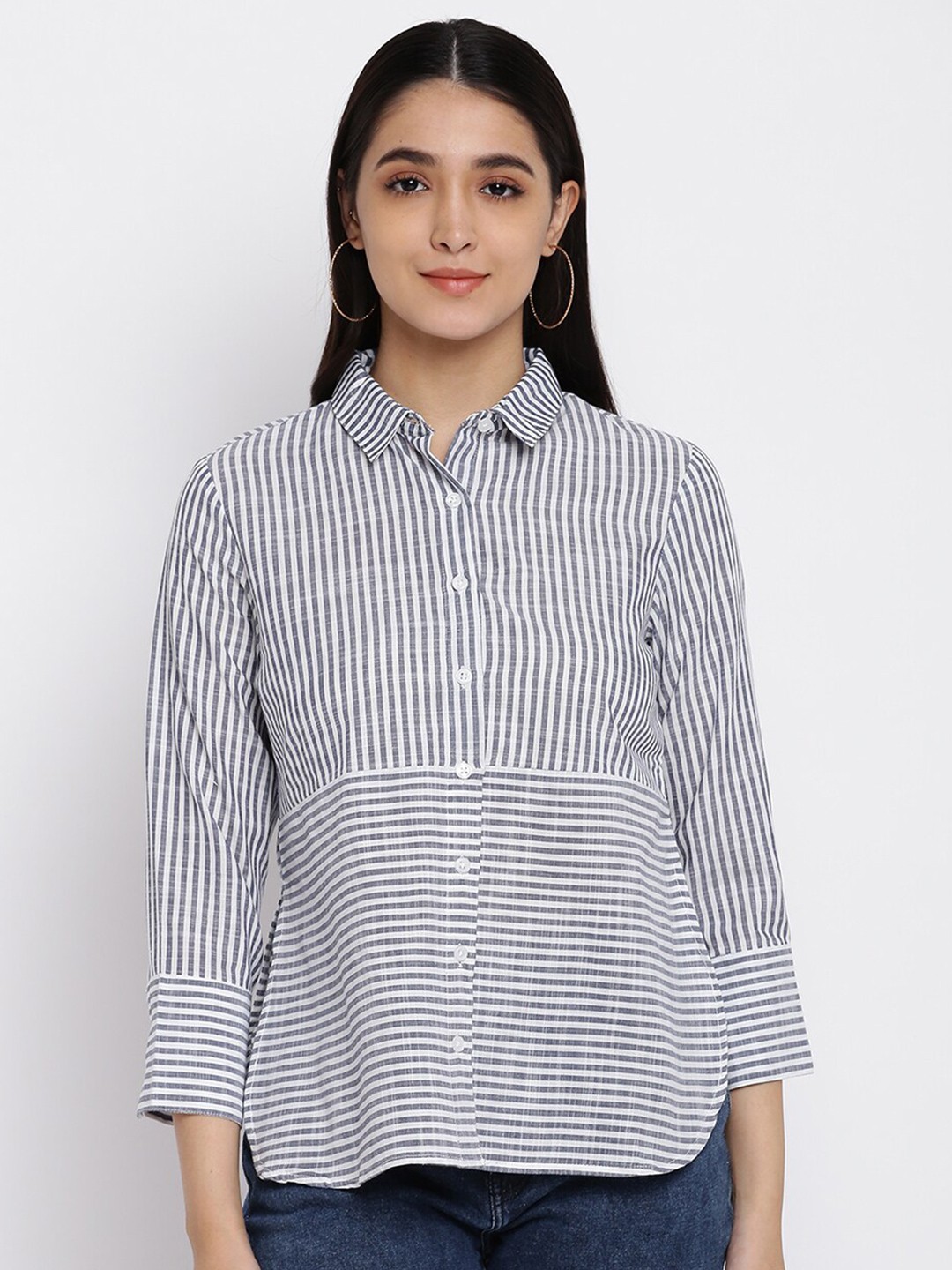 

abof Women White Multi Stripes Casual Shirt