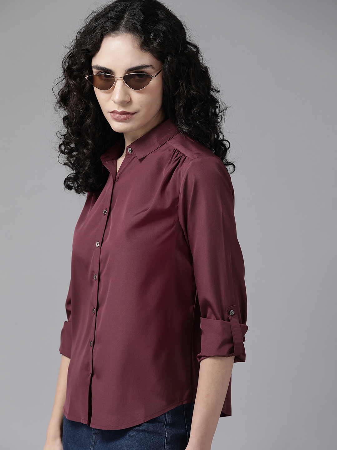 

Roadster Women Burgundy Casual Shirt