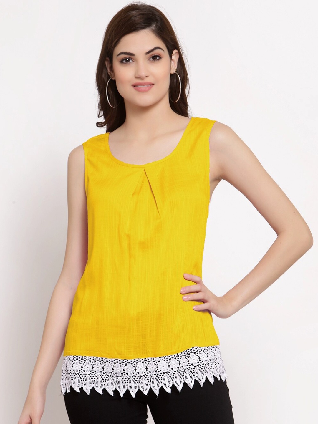 

PATRORNA Women Mustard Yellow & White Top