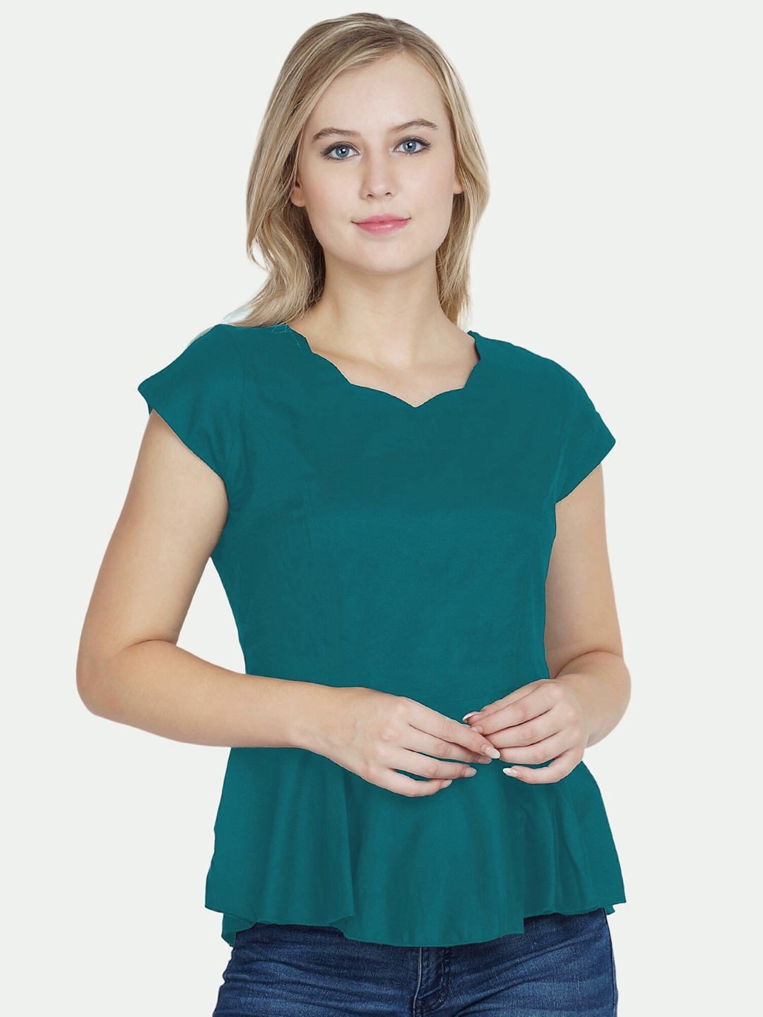 

PATRORNA Women Green Peplum Top