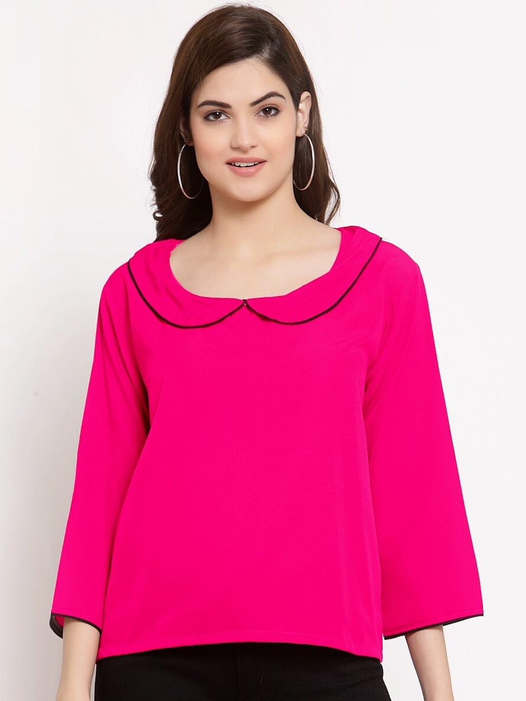 

PATRORNA Women Pink Peter Pan Collar Top