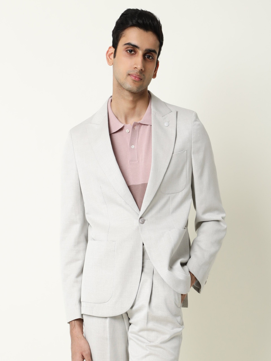 

RARE RABBIT Men Dexit Tailored Fit Solid Single-Breasted Blazers, Beige