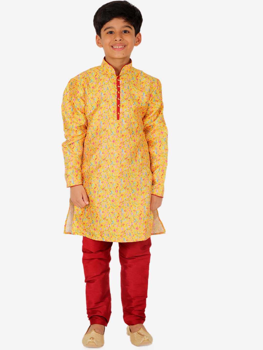 

Pro-Ethic STYLE DEVELOPER Boys Floral Printed Pure Silk Kurta with Pyjama, Yellow