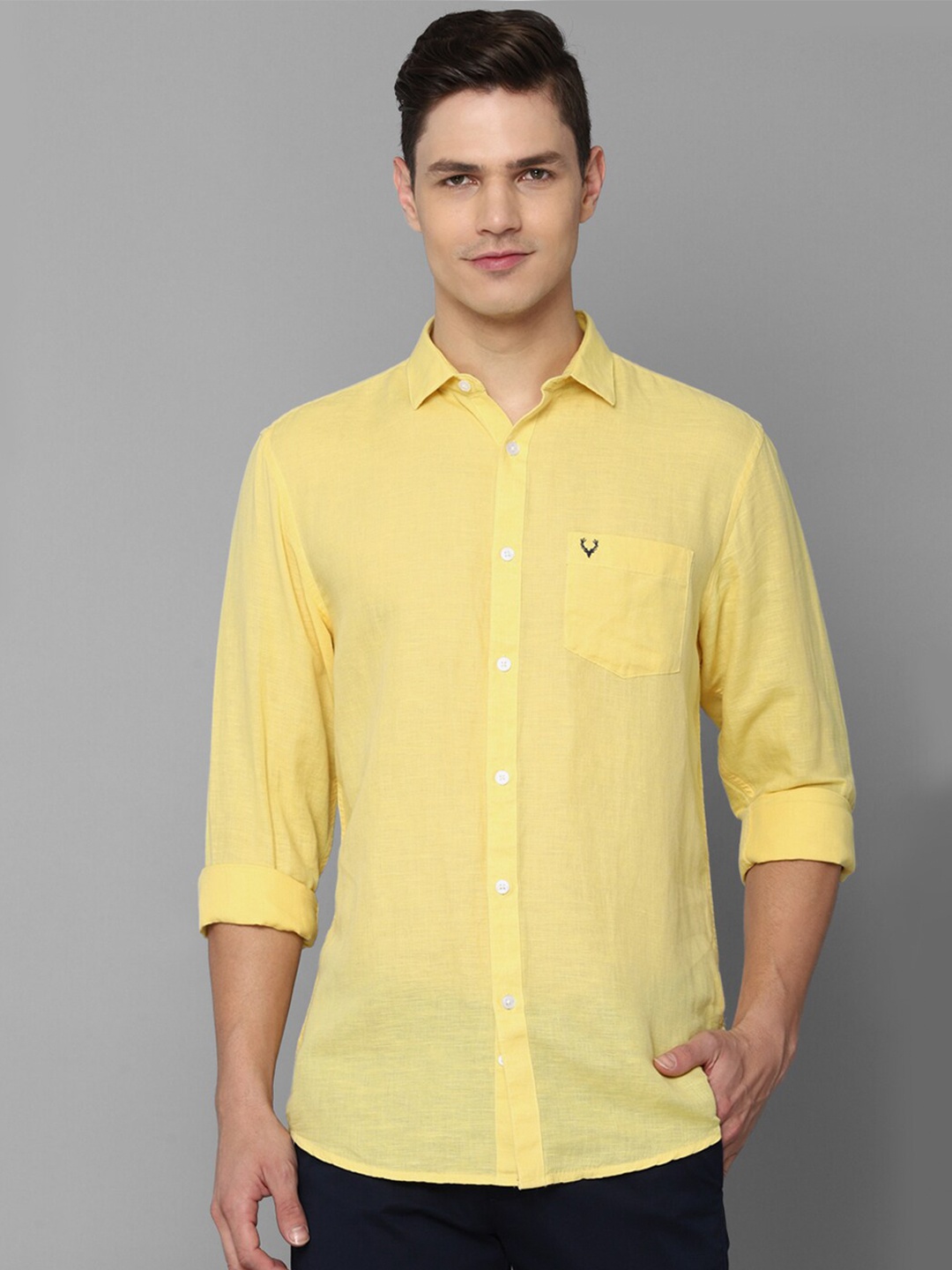 

Allen Solly Men Yellow Solid Slim Fit Cotton Casual Shirt