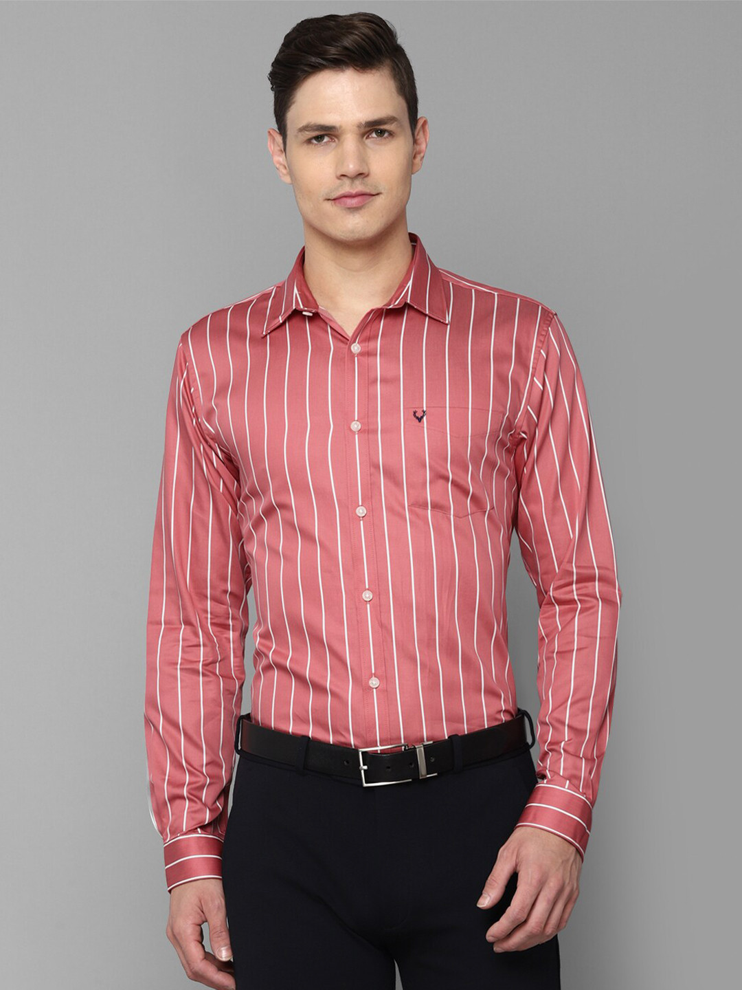 

Allen Solly Men Pink Slim Fit Striped Formal Shirt