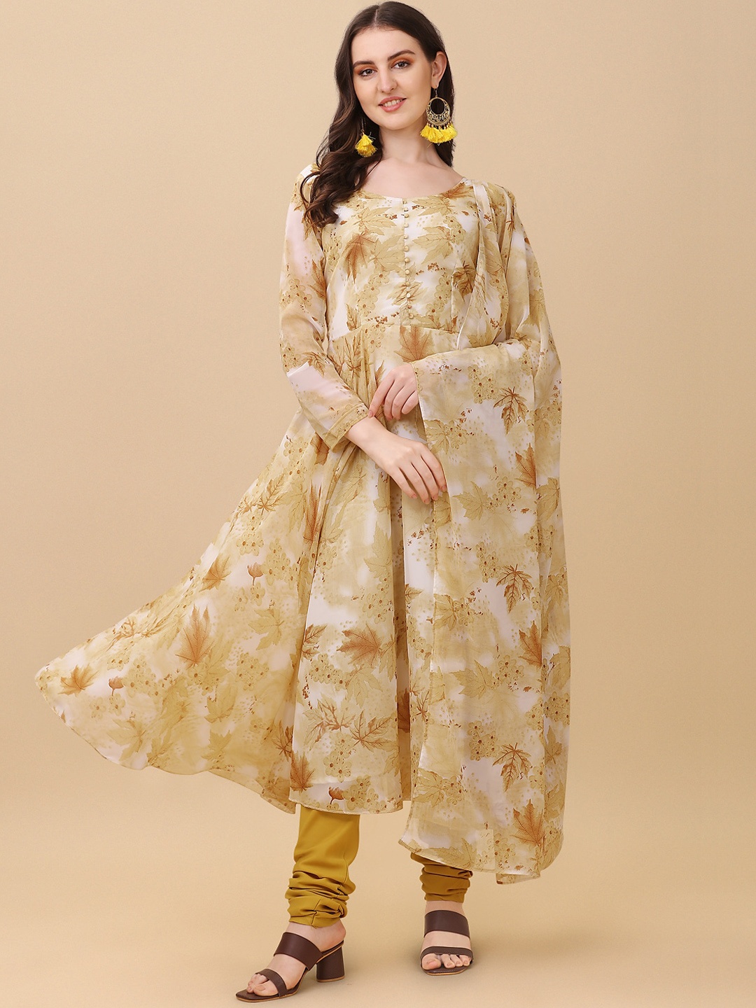

Virah Fashion Women Floral Printed Kurta with Churidar & With Dupatta, Olive